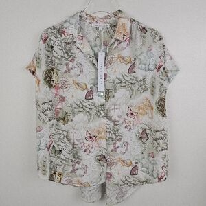 Jane & Delancey Graphic Button Front Shirt NWT